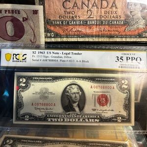 L 1963 red seal two dollar bank note sealed has been certified comes and